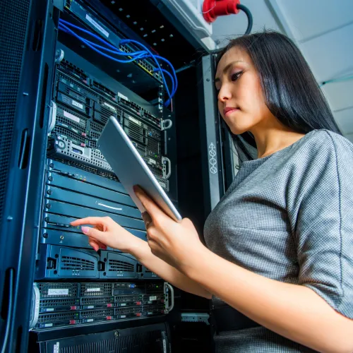 woman working on server